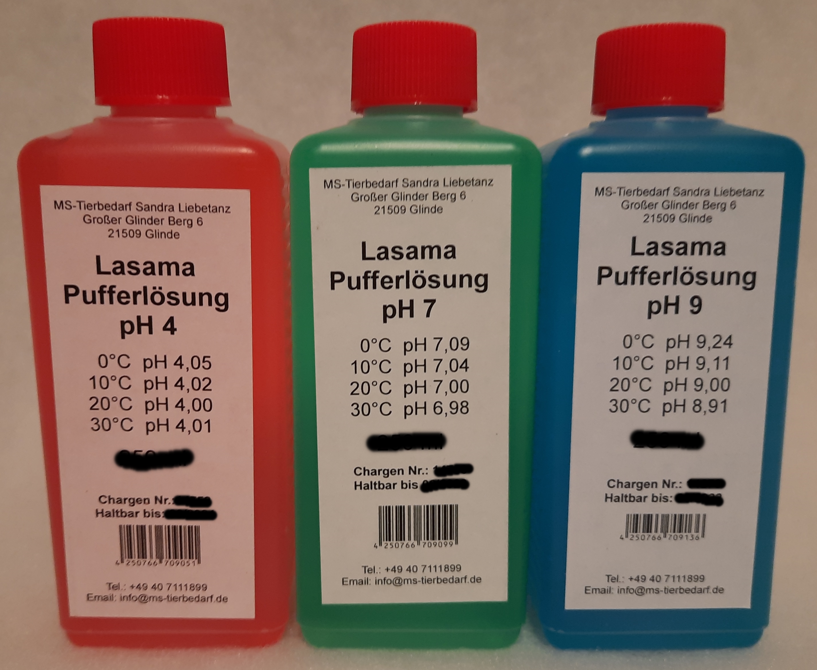 Lasama Pufferlösung / Eichlösung Set je 100 ml pH4, pH7 + pH9